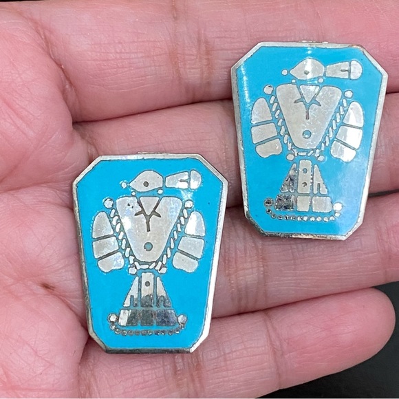 Indian Lore Genuine Copper Porcelain Enamel Inlaid Thunderbird Clip On Earrings - Picture 6 of 11